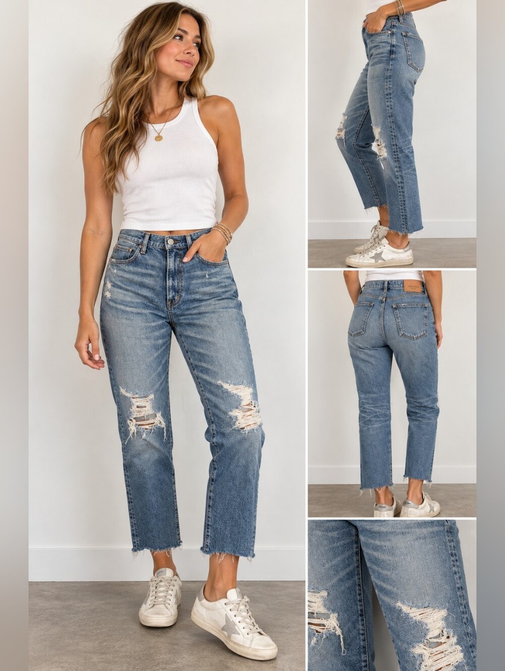 MOUSSY Vintage Distressed Straight Crop Jeans Raw Hem Size 29 Estimated